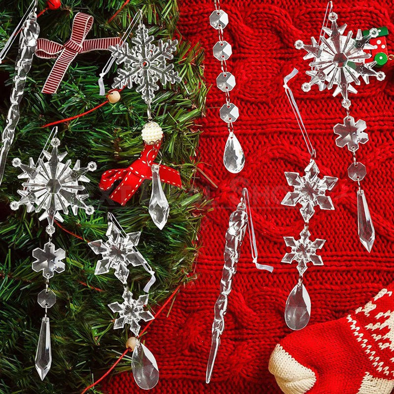 10 Pcs - Christmas Snowflake & Icicle Hanging Ornament