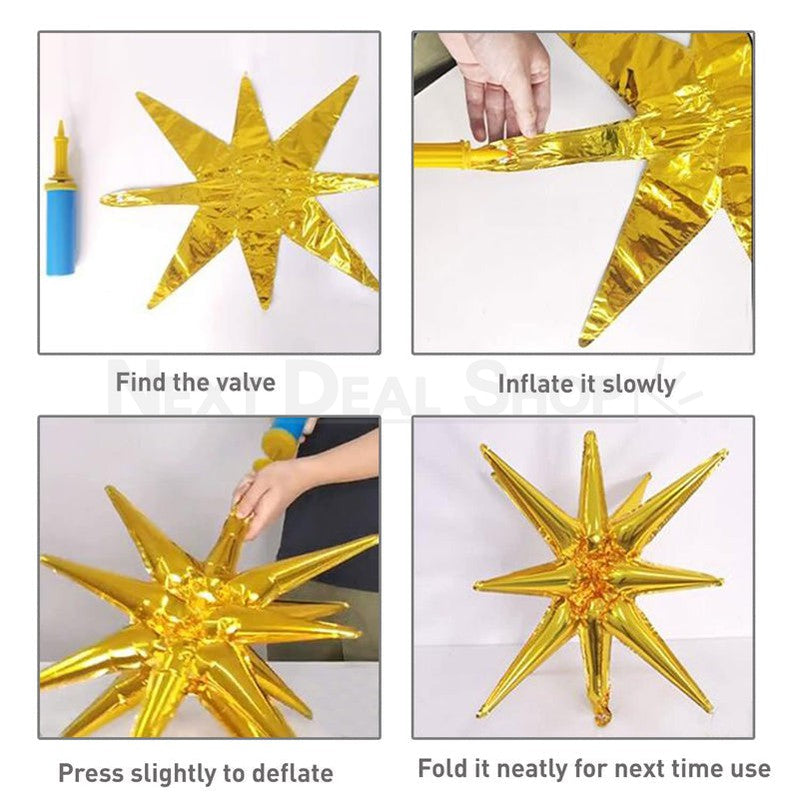 10 Pcs - Gold Starburst Aluminum Foil Balloon