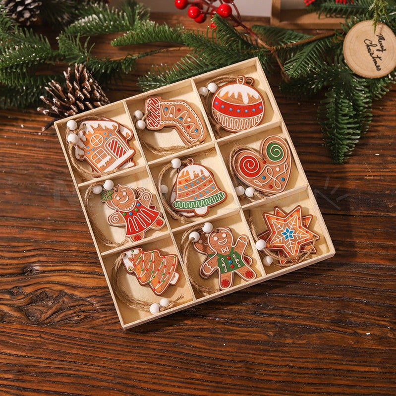 18 Pcs - Christmas Gingerbread Wooden Hanging Ornament