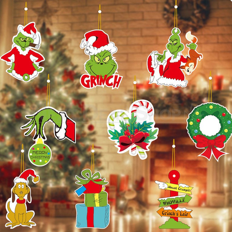 18 Pcs - Christmas Grinch Wooden Hanging Ornament