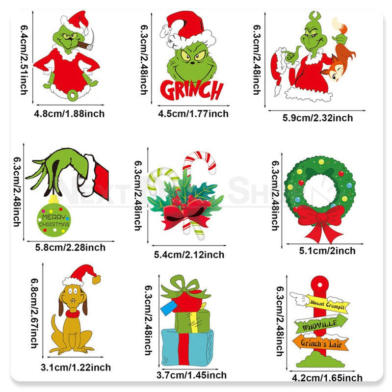 18 Pcs - Christmas Grinch Wooden Hanging Ornament