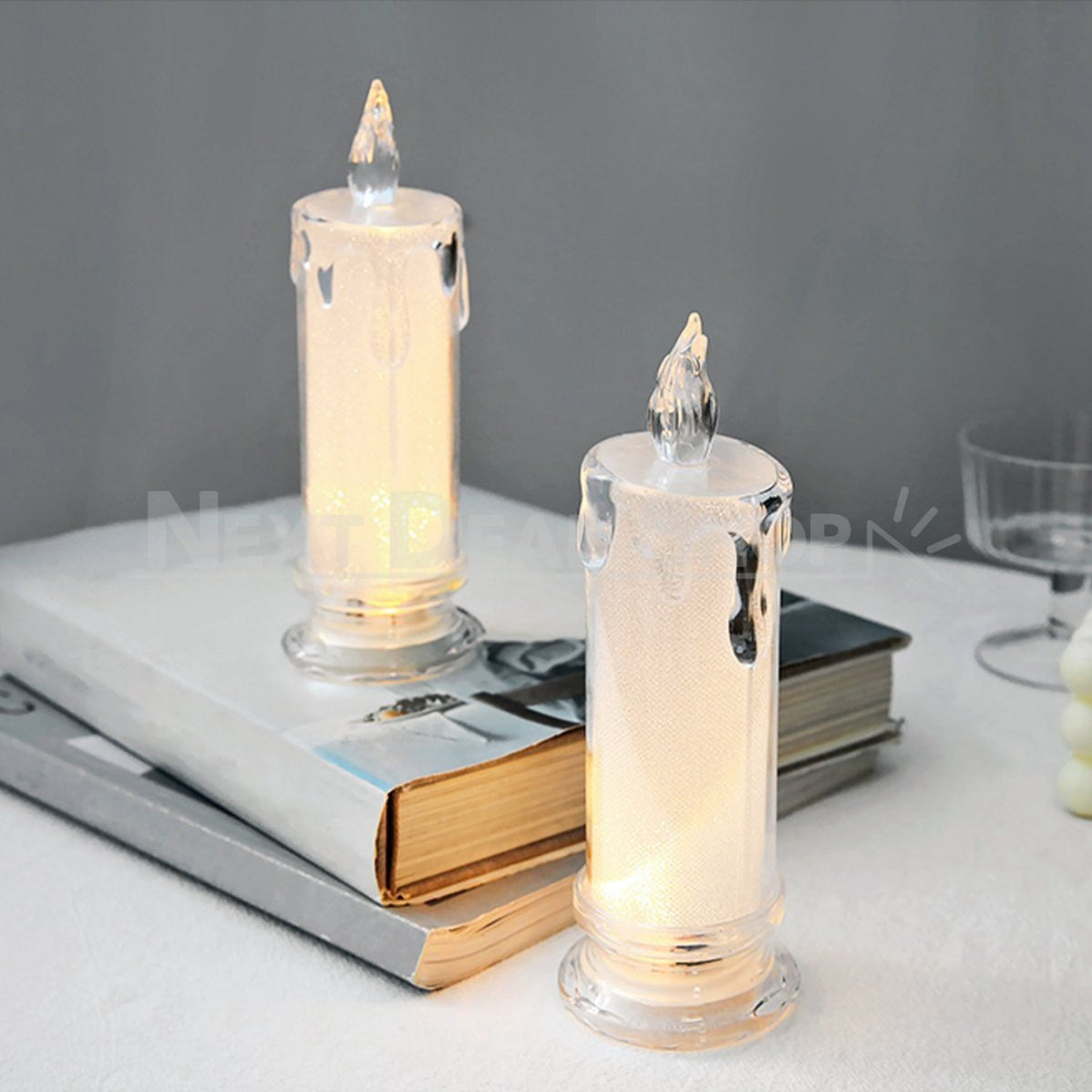 2 Pcs - Elegant LED Warm White Crystal Centerpiece Candle