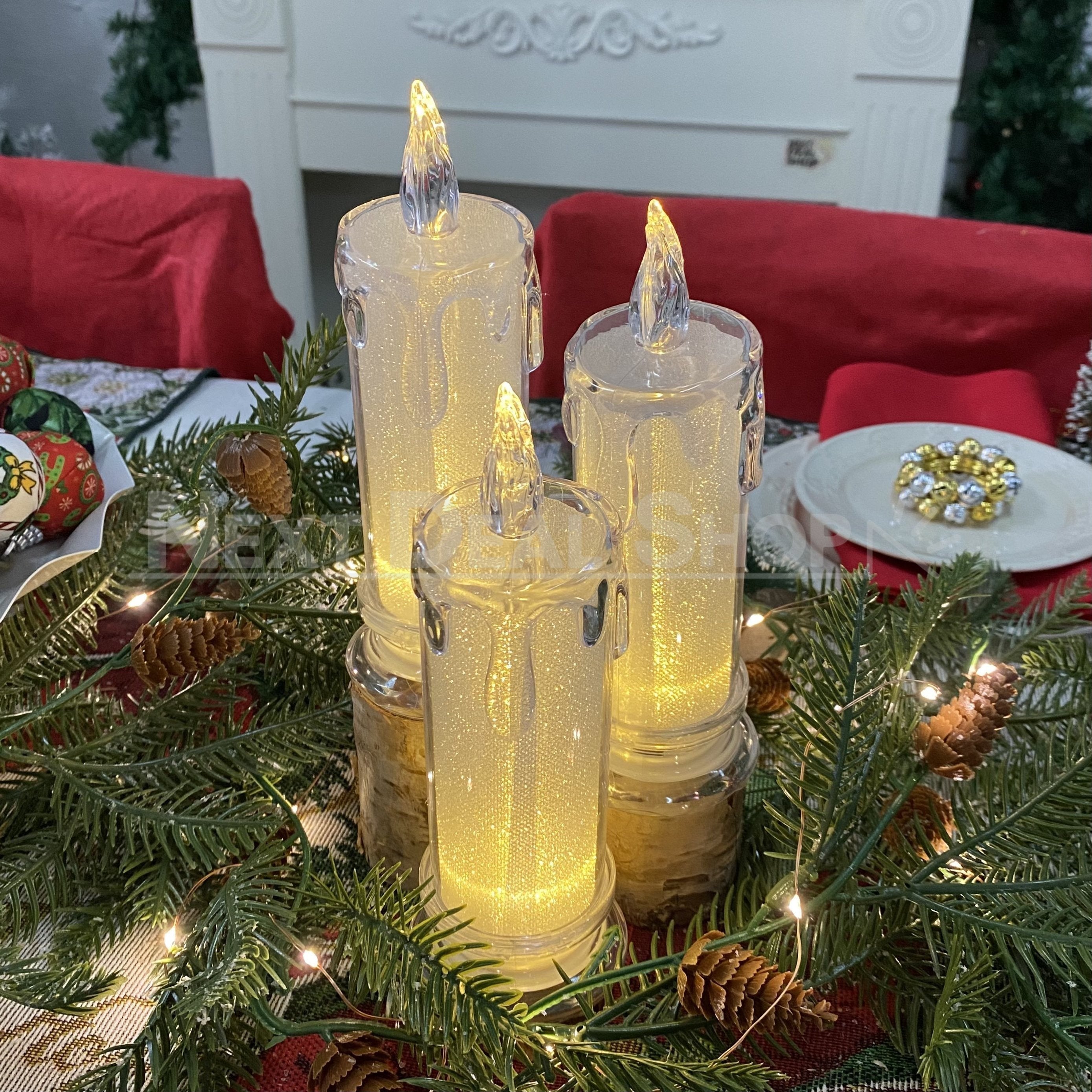 2 Pcs - Elegant LED Warm White Crystal Centerpiece Candle