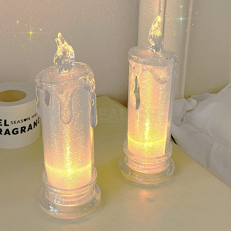 2 Pcs - Elegant LED Warm White Crystal Centerpiece Candle