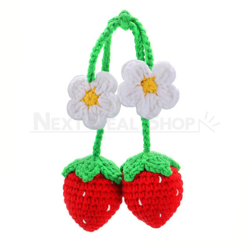 2 Pcs - Handmade Crochet Strawberry Car Hanging Ornament