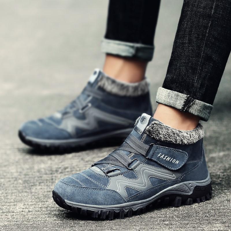 Unisex Winter thermal Velvet Velcro buckle trendy joker hiking sneakers