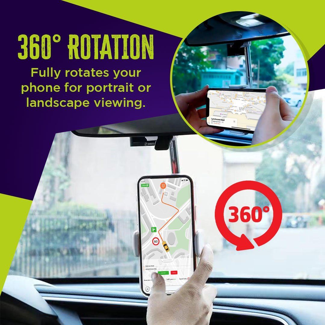 360º Retractable Rearview Phone Mount for all Vehicles