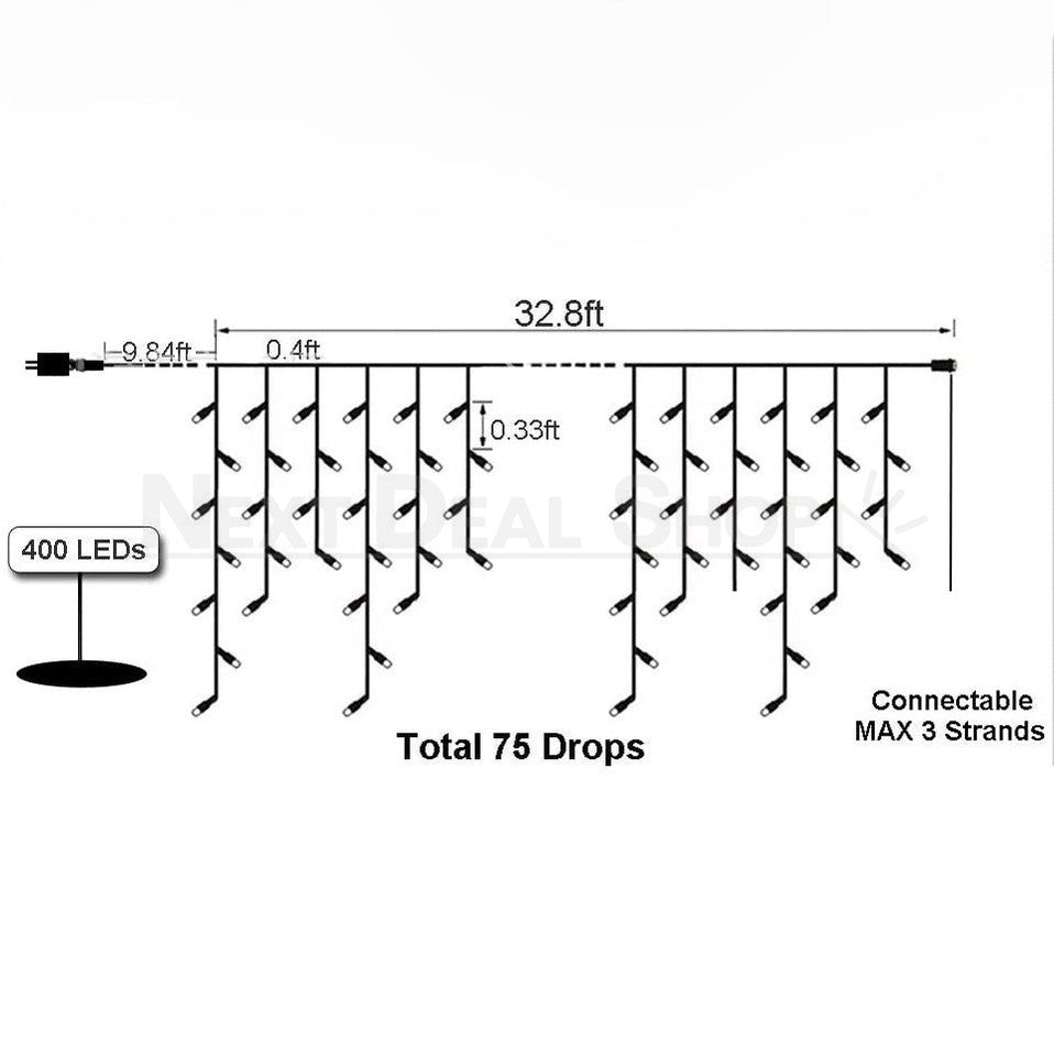 32.8 ft Festive Icicle String Light (Extendable)