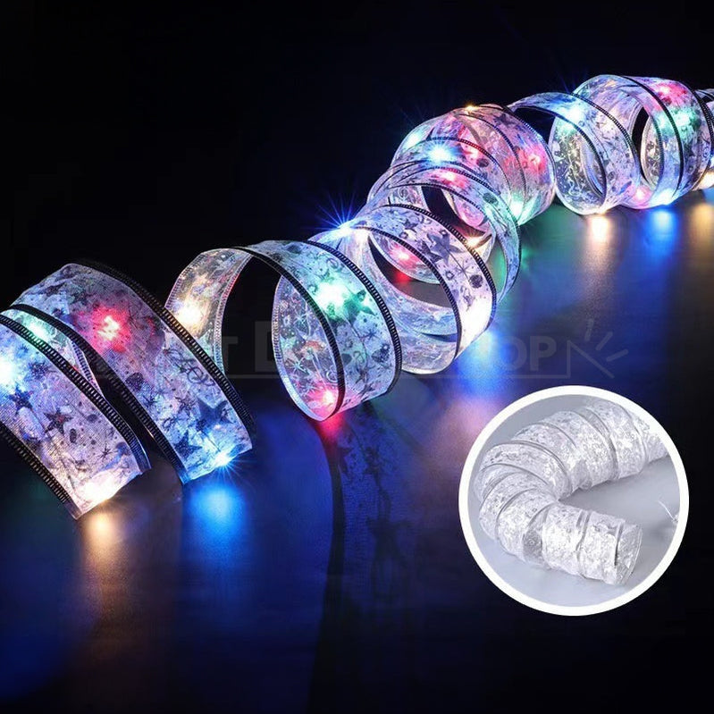 32ft Multi-Color LED Christmas Silver Ribbon Light
