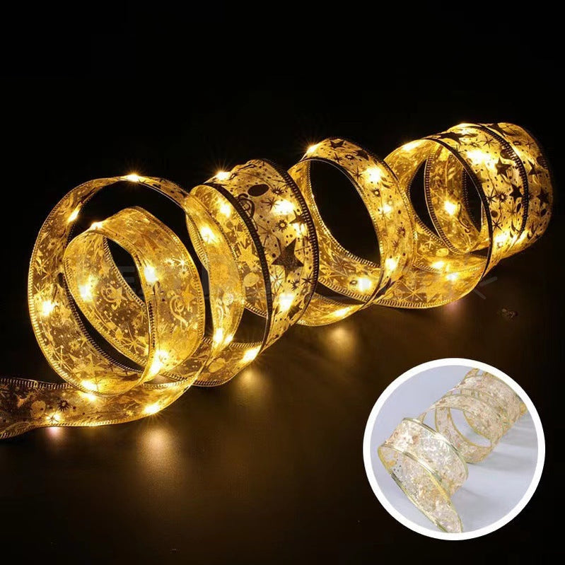 32ft Warm White LED Christmas Gold Ribbon Light