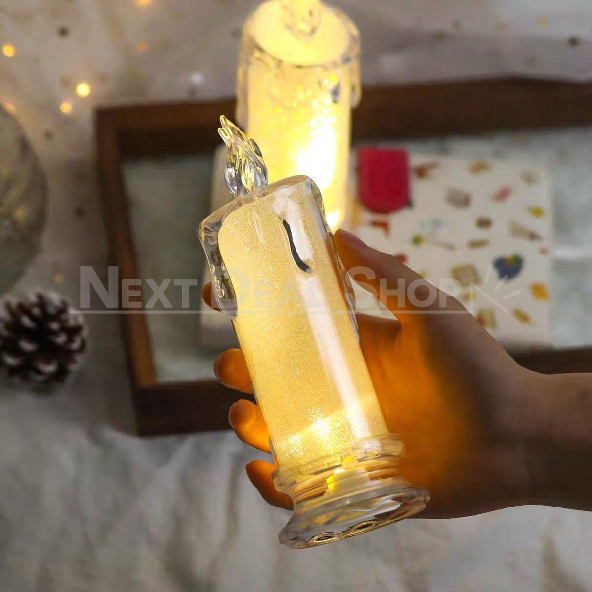 4 Pcs - Elegant LED Warm White Crystal Centerpiece Candle