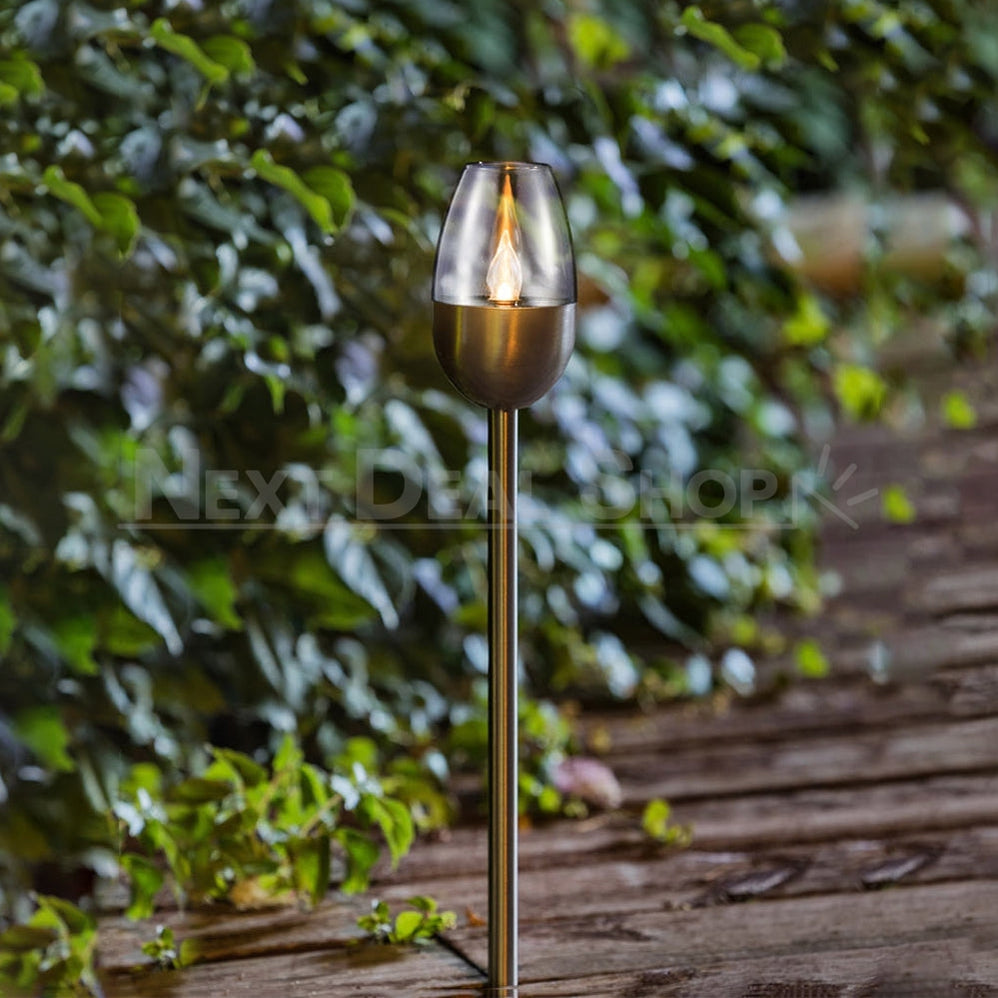 4 Pcs - Solar Powered Stainless Steel LED Candle Stake Light