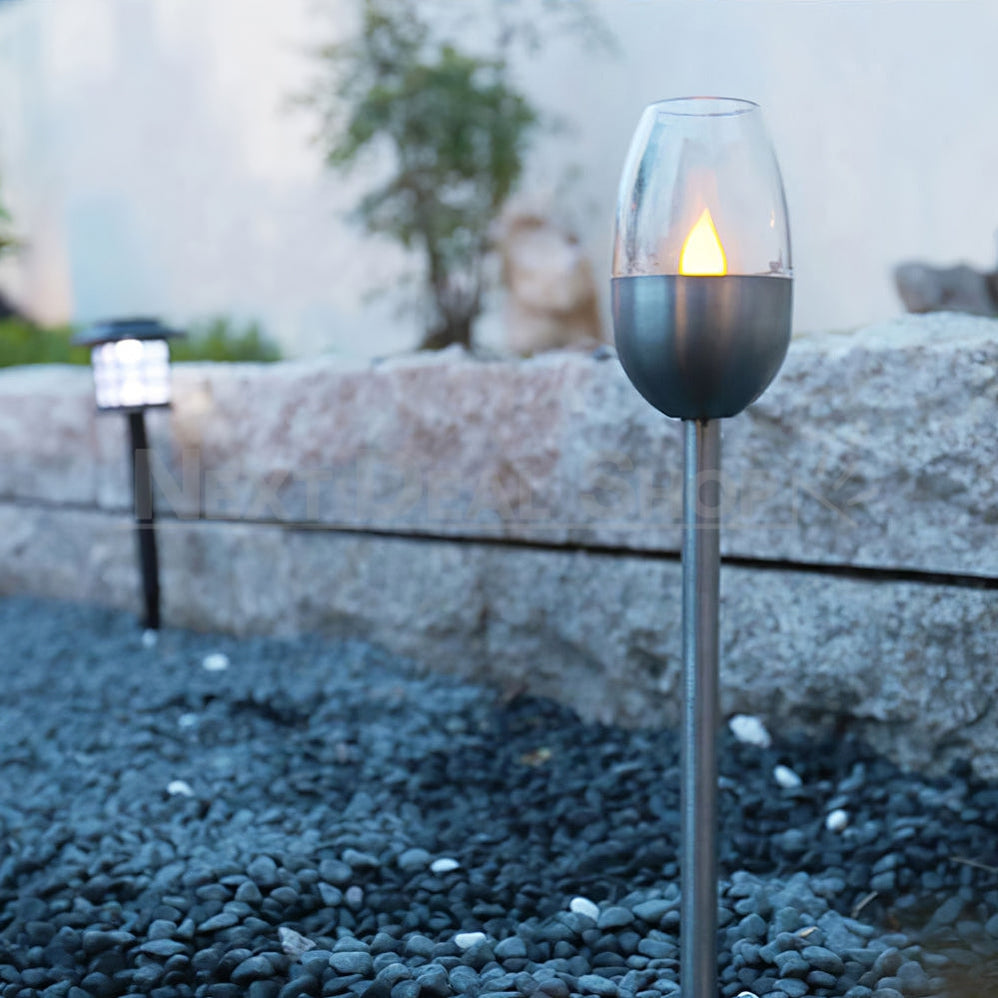 4 Pcs - Solar Powered Stainless Steel LED Candle Stake Light