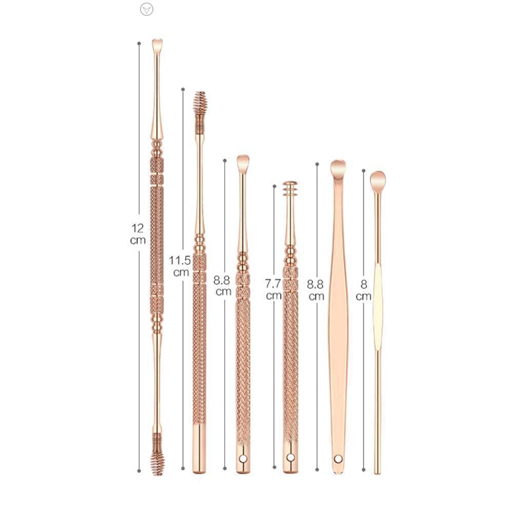 Stainless Steel Ear Pick Ear Wax Remover Cleaner Tool Rose Gold（6pcs set)