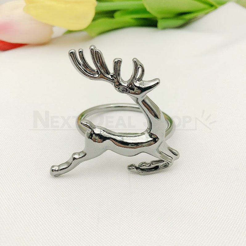 6 Pcs - Silver Reindeer Napkin Ring