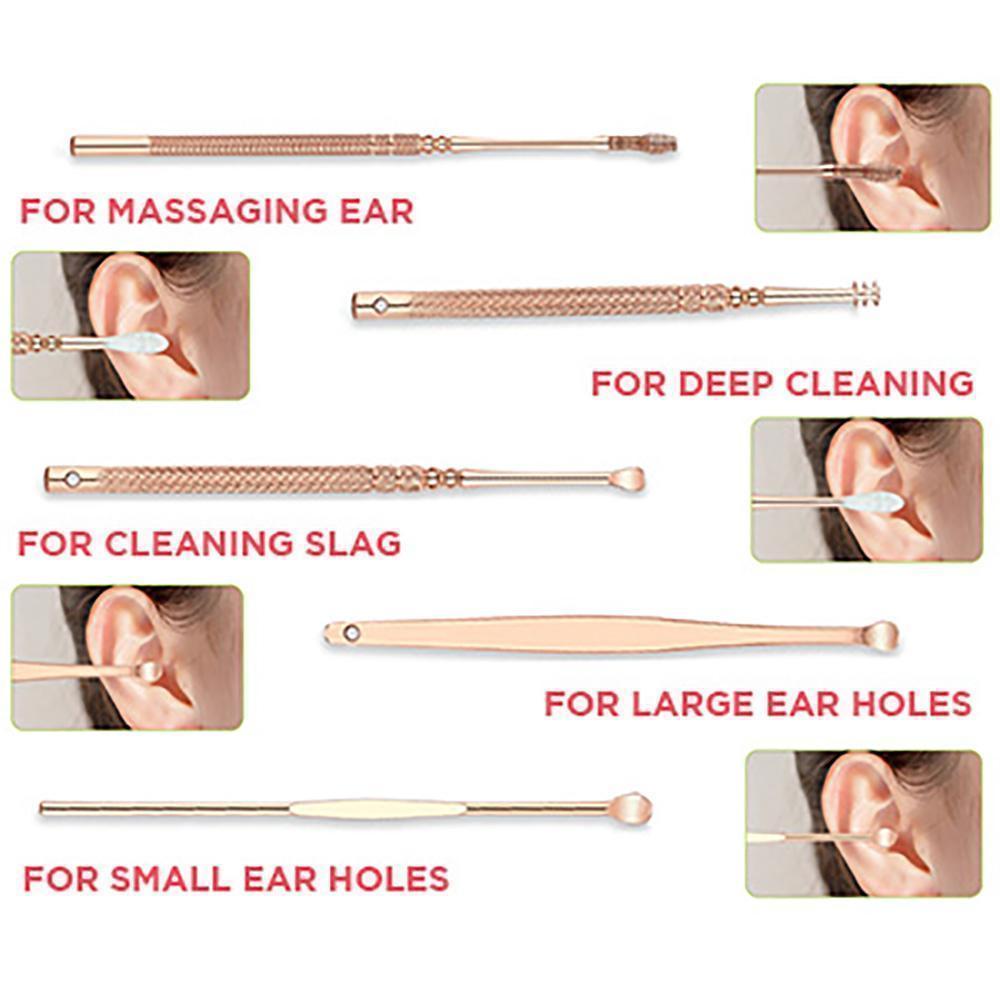 Stainless Steel Ear Pick Ear Wax Remover Cleaner Tool Rose Gold（6pcs set)