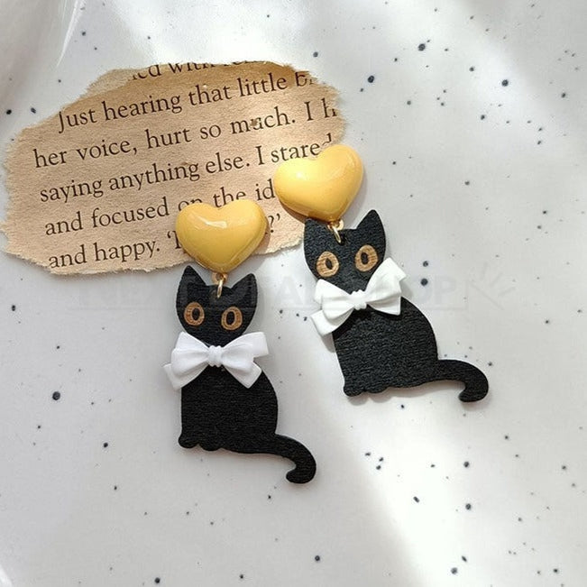 Black Cat & Heart Earrings