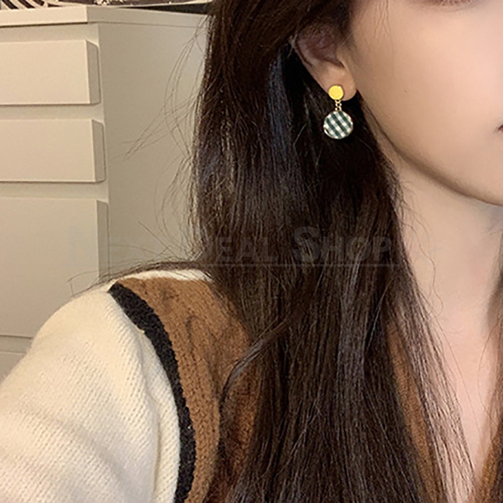 Bunny & Check Pattern Asymmetrical Drop Earrings