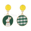 Bunny & Check Pattern Asymmetrical Drop Earrings