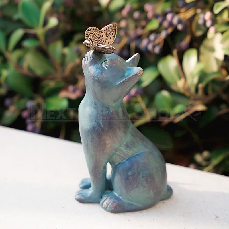 Cat and Butterfly Statue Garden Decor