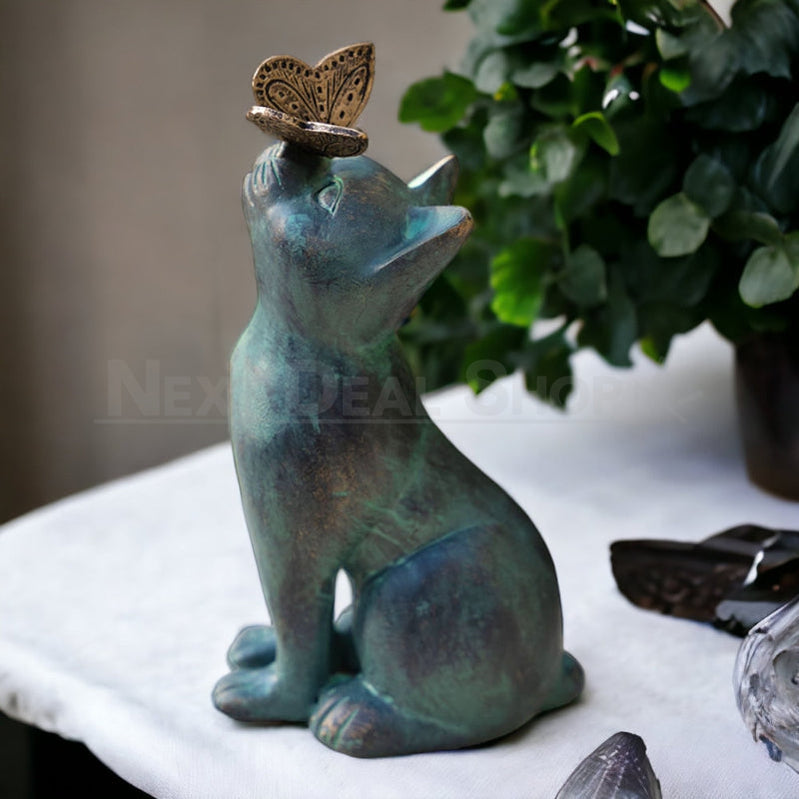 Cat and Butterfly Statue Garden Decor