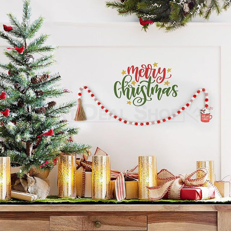 Festive Wood Bead Garland with Tassels