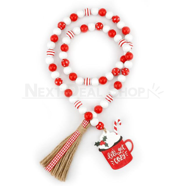 Festive Wood Bead Garland with Tassels