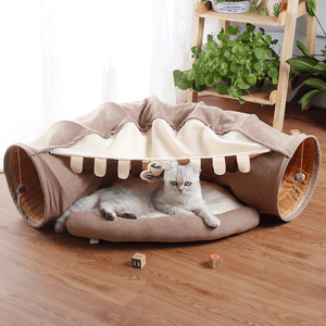 Funny Cat Bed Pet Tent 2 Holes Tunnel