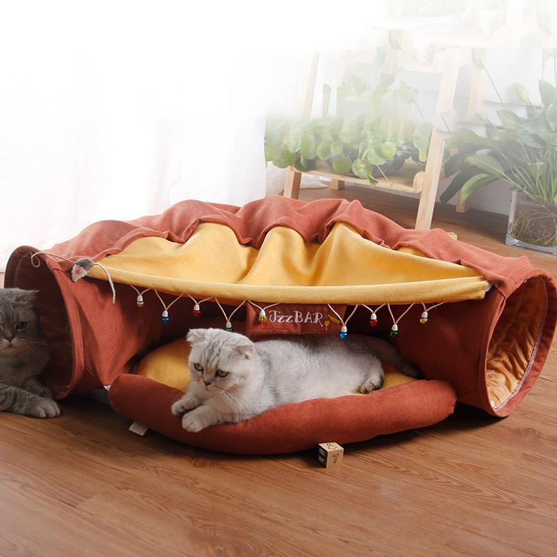 Funny Cat Bed Pet Tent 2 Holes Tunnel