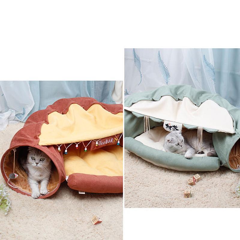 Funny Cat Bed Pet Tent 2 Holes Tunnel