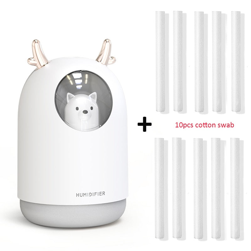 Home Appliances USB Humidifier 300ml Cute Pet Ultrasonic Cool Mist Aroma Air Oil Diffuser Romantic Color LED Lamp Humidificador