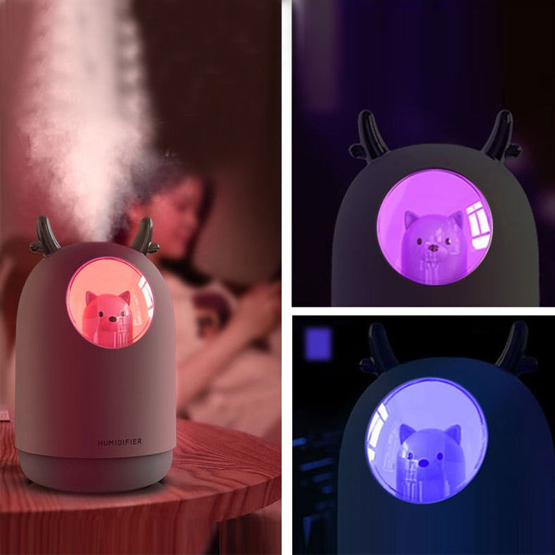 Home Appliances USB Humidifier 300ml Cute Pet Ultrasonic Cool Mist Aroma Air Oil Diffuser Romantic Color LED Lamp Humidificador