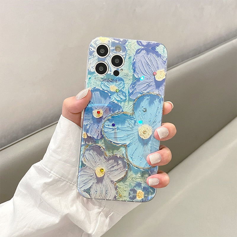 Luxury Fashion Retro Flowers Laser Phone Case For iPhone 14 Pro MAX 13 12 Mini 11 X XS XR 7 8 Plus SE 2020 Soft Shockproof Cover