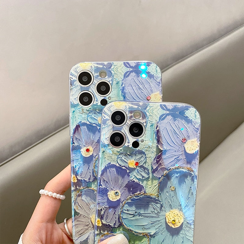 Luxury Fashion Retro Flowers Laser Phone Case For iPhone 14 Pro MAX 13 12 Mini 11 X XS XR 7 8 Plus SE 2020 Soft Shockproof Cover