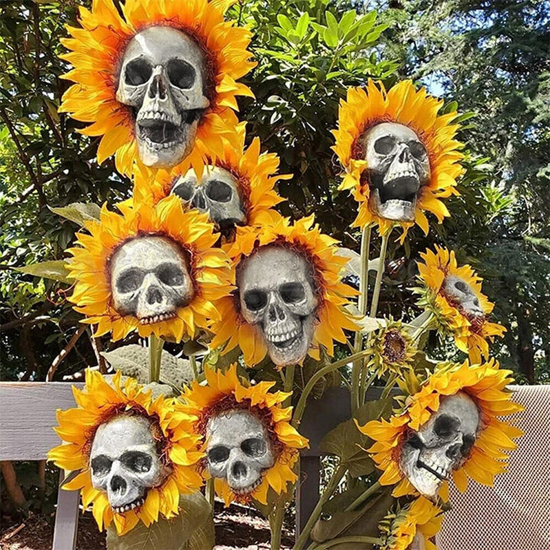 Halloween Spooky Sunflower Skull Garden Stake