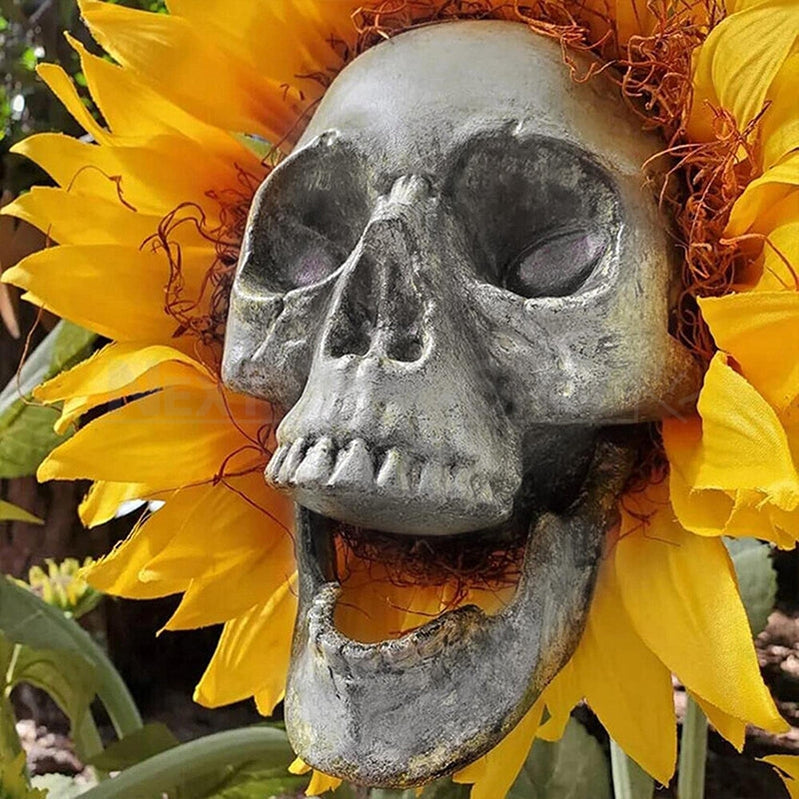 Halloween Spooky Sunflower Skull Garden Stake