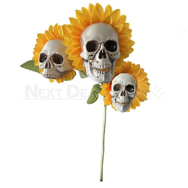 Halloween Spooky Sunflower Skull Garden Stake