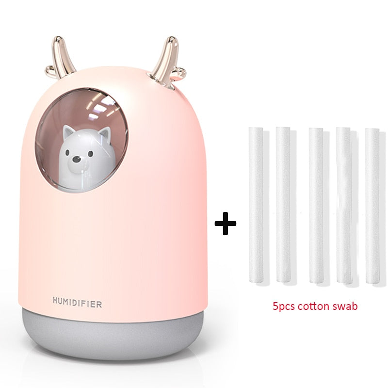 Home Appliances USB Humidifier 300ml Cute Pet Ultrasonic Cool Mist Aroma Air Oil Diffuser Romantic Color LED Lamp Humidificador