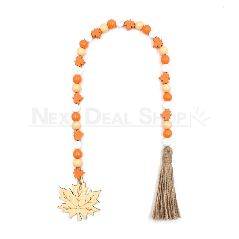 Maple Leaf Wood Bead Garland with Tassels
