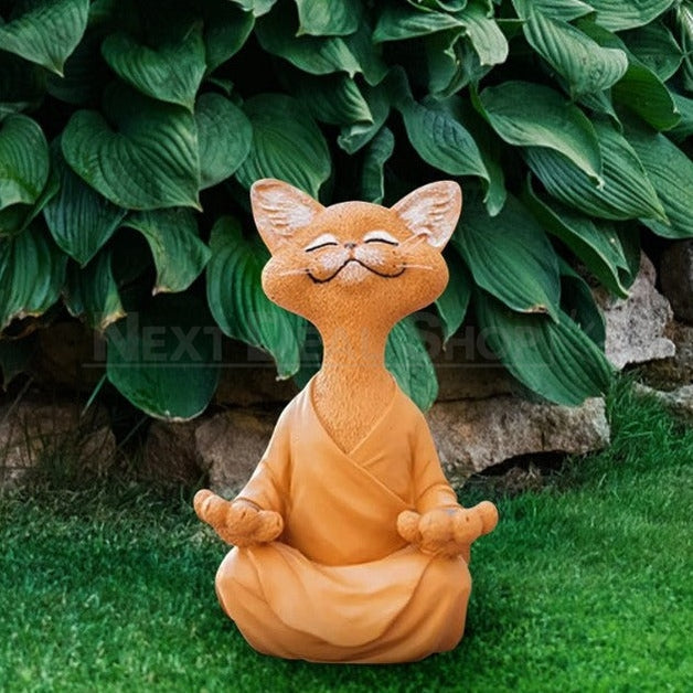 Meditating Zen Garden Cat Figurine