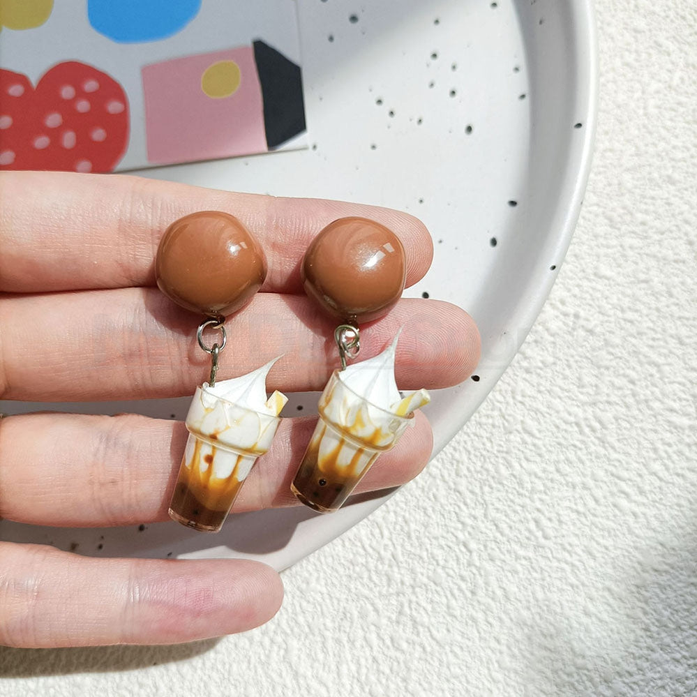 Mocha with Whipped Cream Dangle Earrings