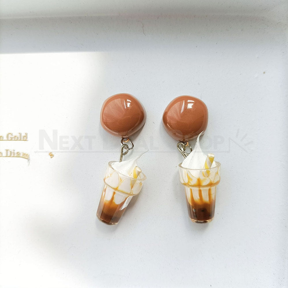 Mocha with Whipped Cream Dangle Earrings