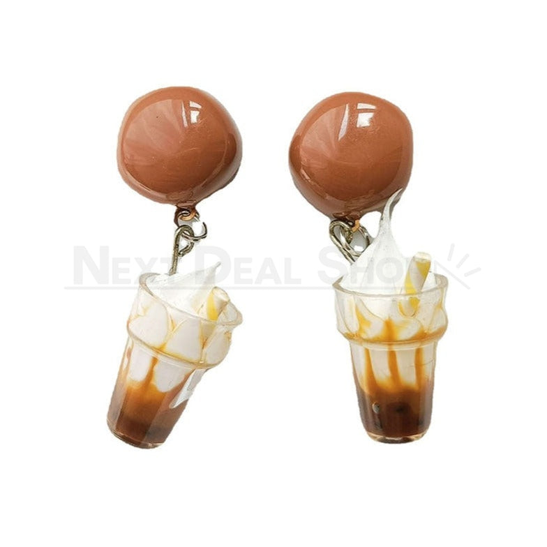 Mocha with Whipped Cream Dangle Earrings