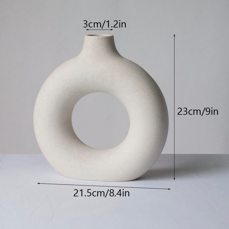 Nordic Ceramic Vase for Pampas Grass Donuts Flower Pot Home Decoration Accessories Office Living Room Interior Table Desk Decor