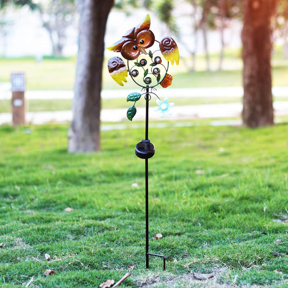 Solar Powered Iron Owl Stake Light