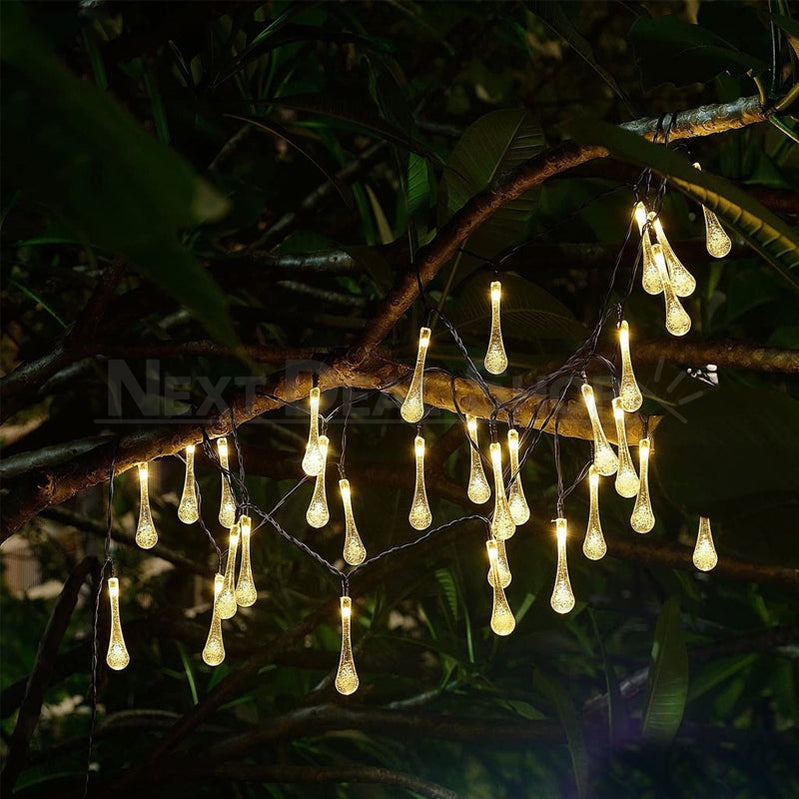 Solar-Powered Teardrop String Lights