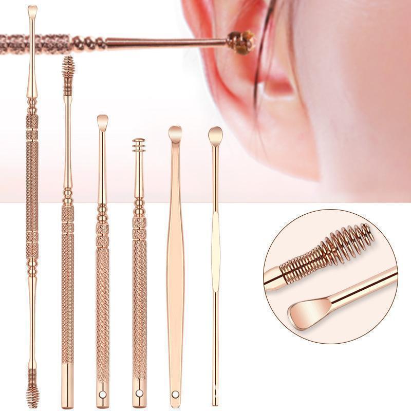 Stainless Steel Ear Pick Ear Wax Remover Cleaner Tool Rose Gold（6pcs set)