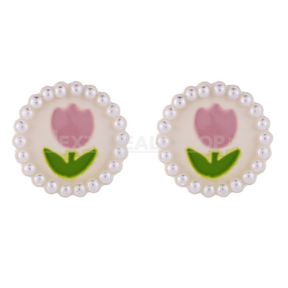 Tulip Flower with Pearl Earrings