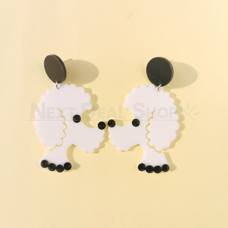 White Poodle Earrings